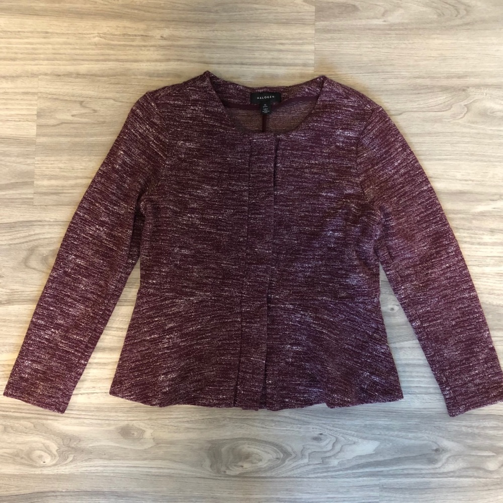 Halogen Maroon Jacquard Peplum Jacket, Size Medium